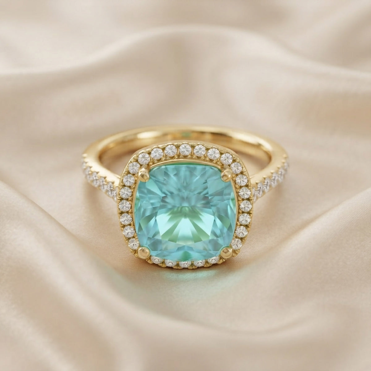 7.25 Carat Lab Grown Gemstone and Diamond Halo Style Ring