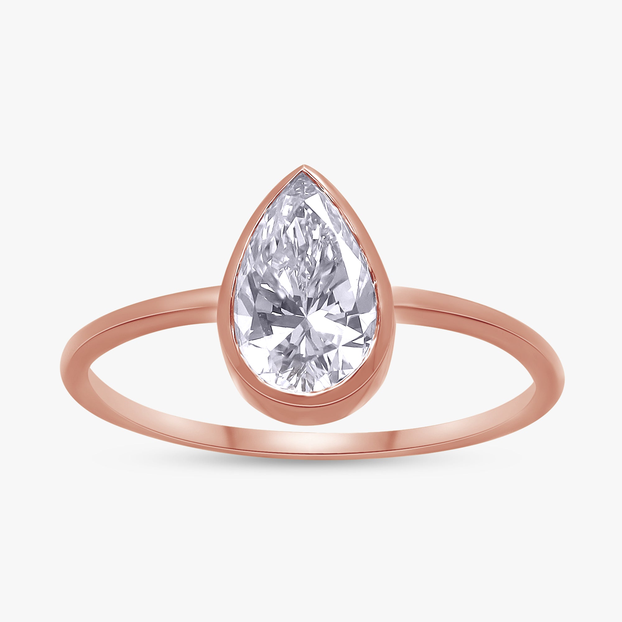 1.00 Carat Lab Grown Diamond Pear Shape Solitaire Bezel Set Ring