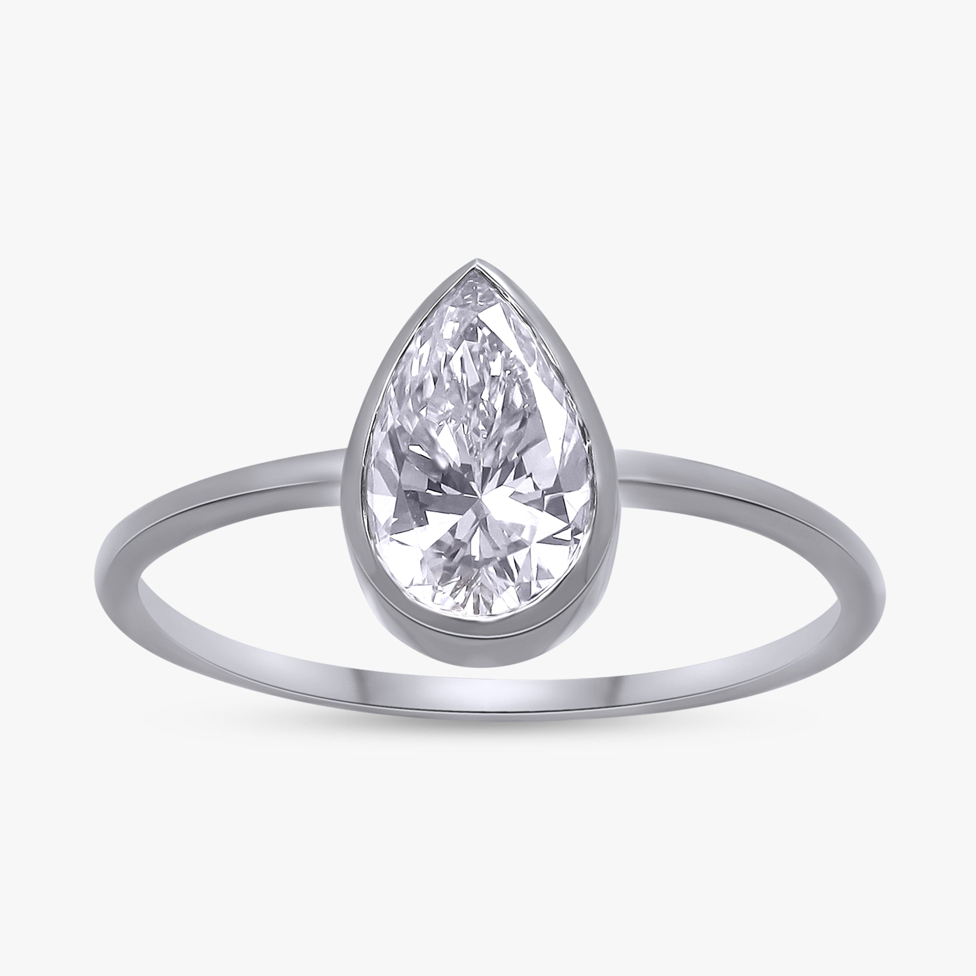 1.00 Carat Lab Grown Diamond Pear Shape Solitaire Bezel Set Ring