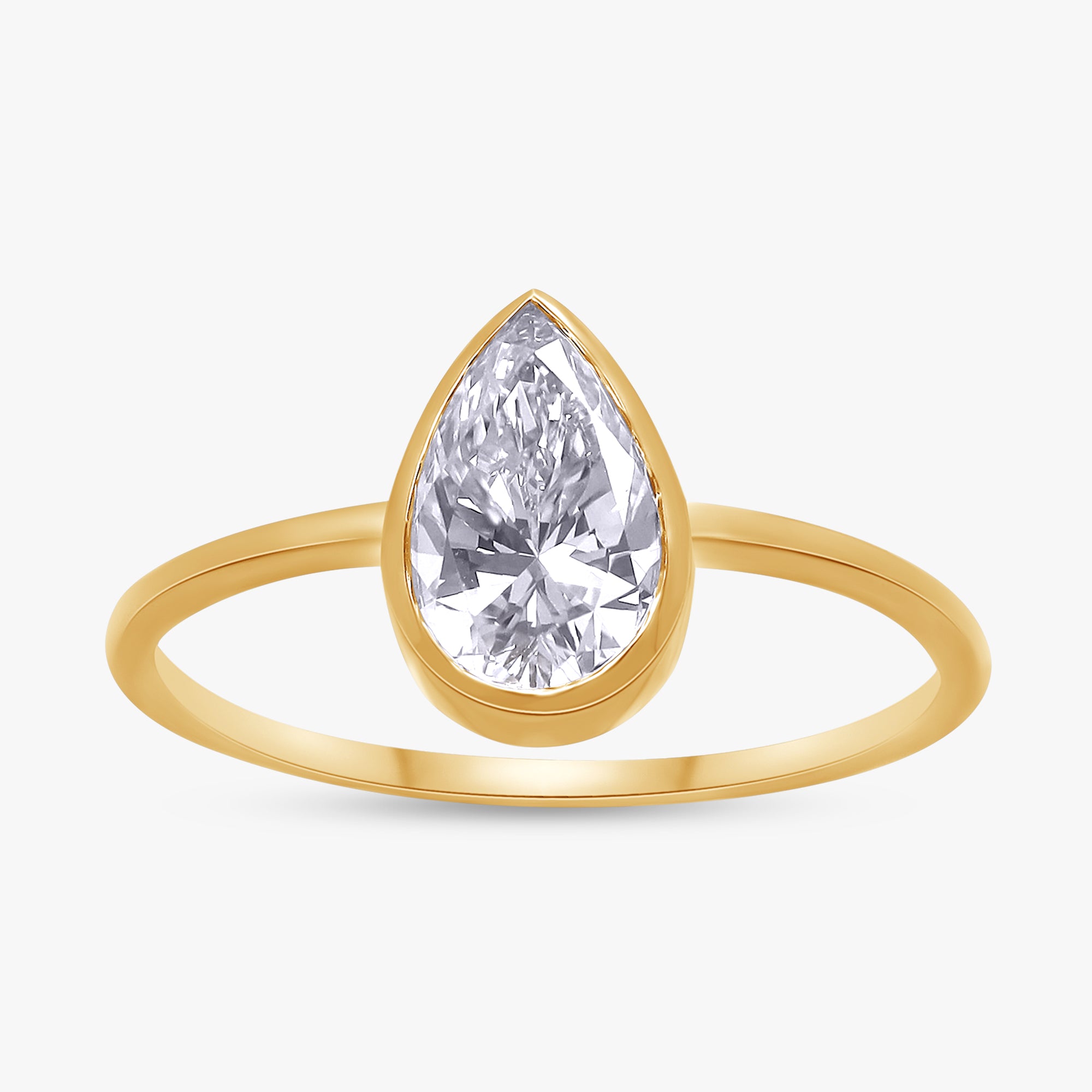 1.00 Carat Lab Grown Diamond Pear Shape Solitaire Bezel Set Ring