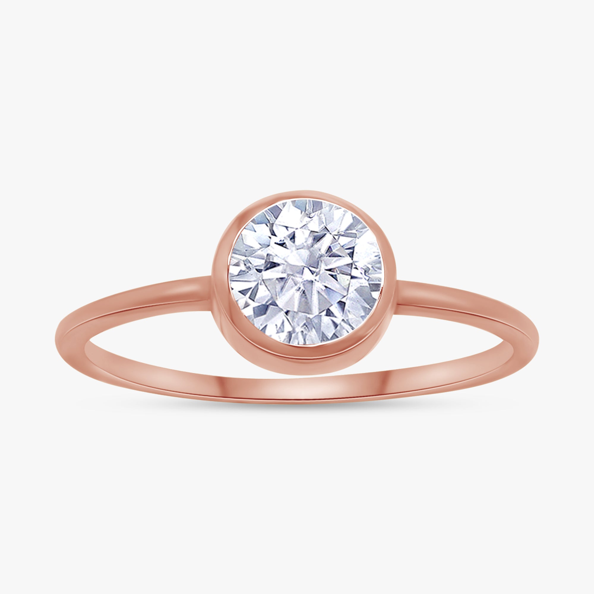 0.65 Carat Round Cut Lab Grown Diamond Solitaire Bezel Set Ring