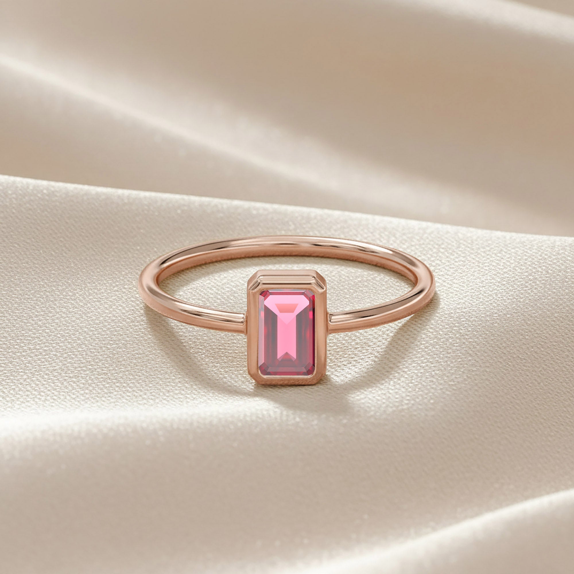 0.55 Carat Emerald Cut Lab Grown Gemstone Ruby Solitaire Engagement Ring