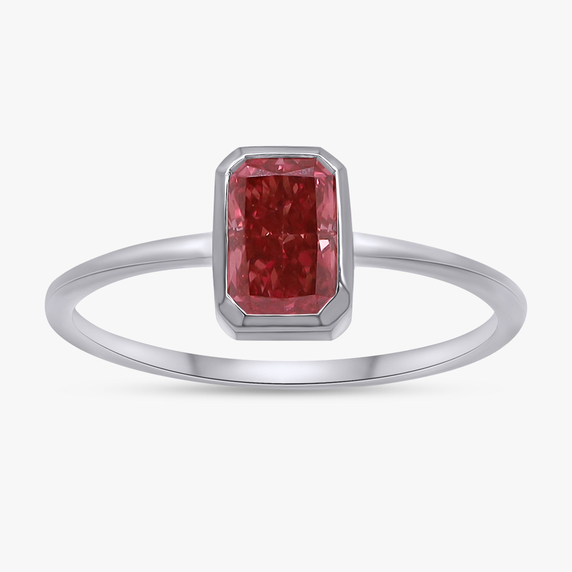 0.55 Carat Emerald Cut Lab Grown Gemstone Ruby Solitaire Engagement Ring
