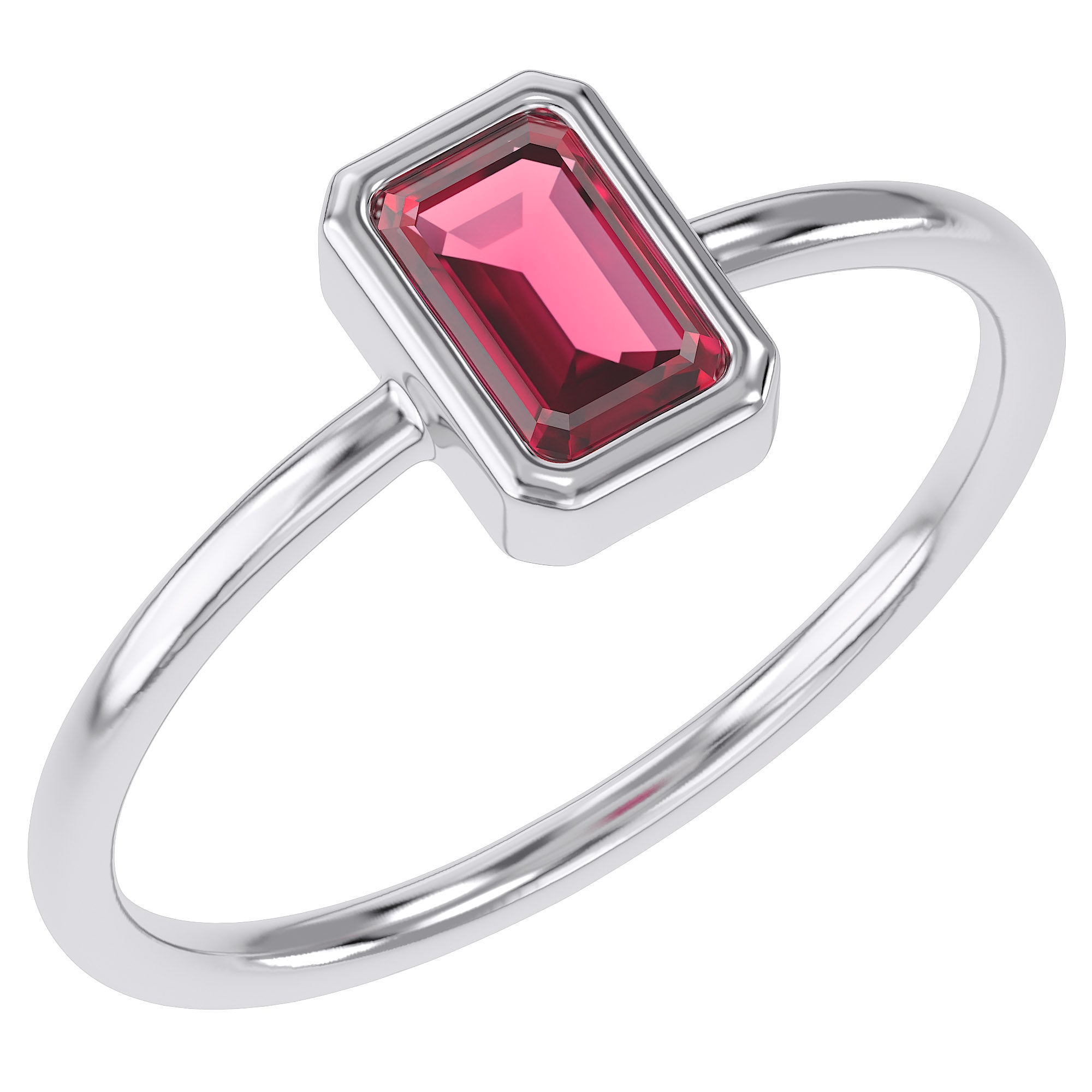 0.55 Carat Emerald Cut Lab Grown Gemstone Ruby Solitaire Engagement Ring