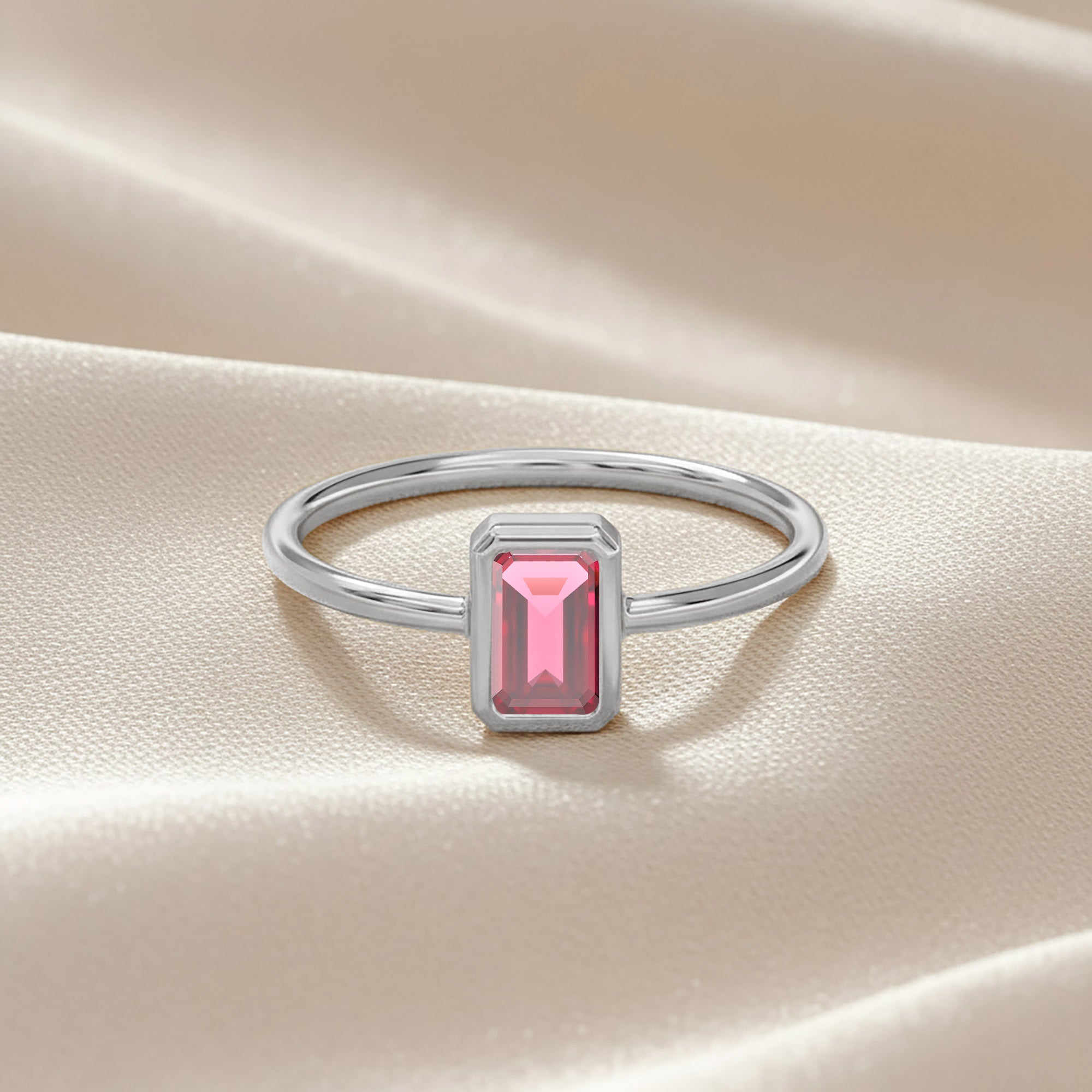0.55 Carat Emerald Cut Lab Grown Gemstone Ruby Solitaire Engagement Ring