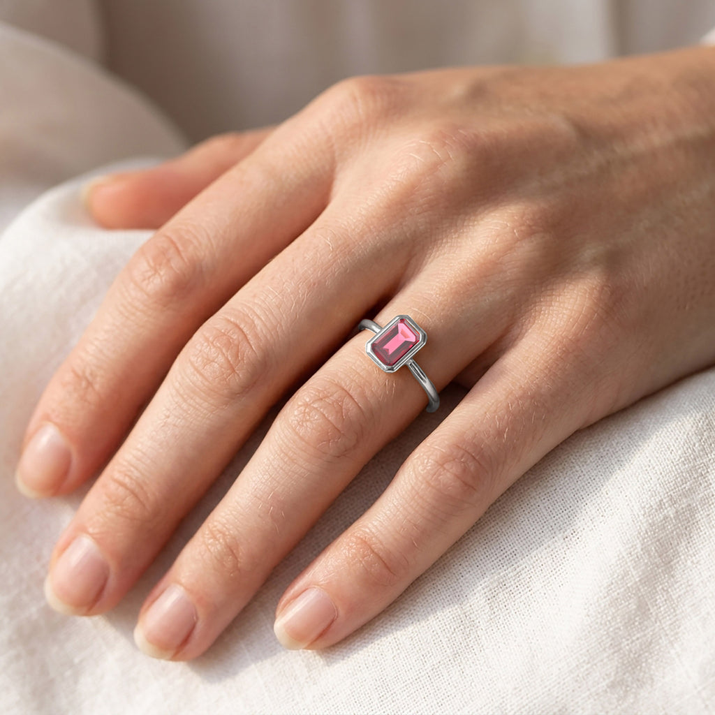 0.55 Carat Emerald Cut Lab Grown Gemstone Ruby Solitaire Engagement Ring