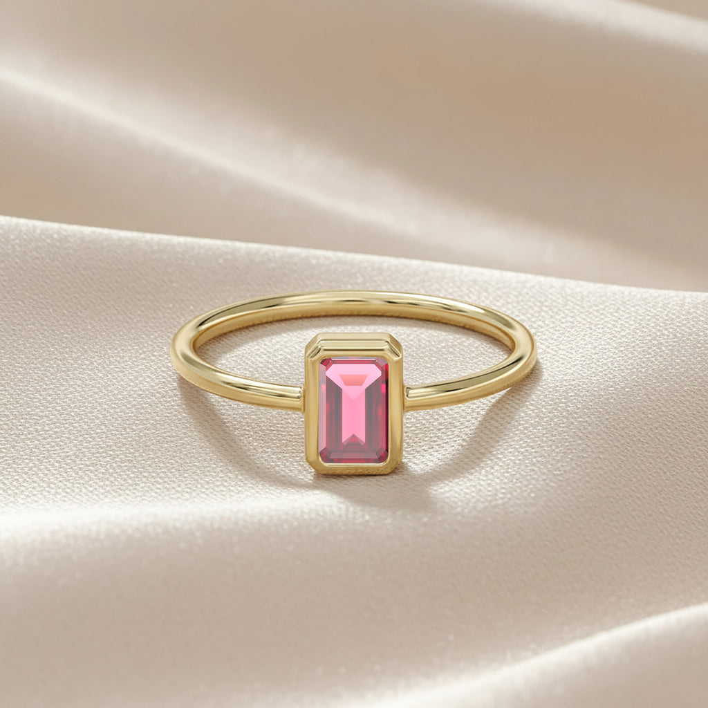 0.55 Carat Emerald Cut Lab Grown Gemstone Ruby Solitaire Engagement Ring