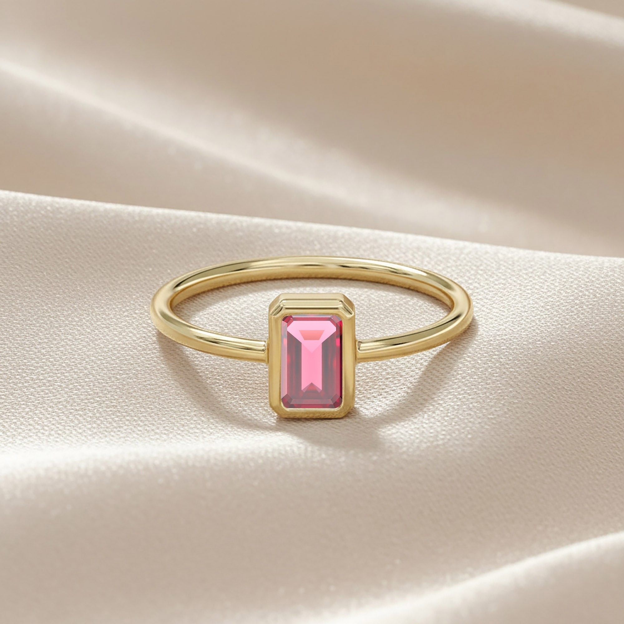 0.55 Carat Emerald Cut Lab Grown Gemstone Ruby Solitaire Engagement Ring