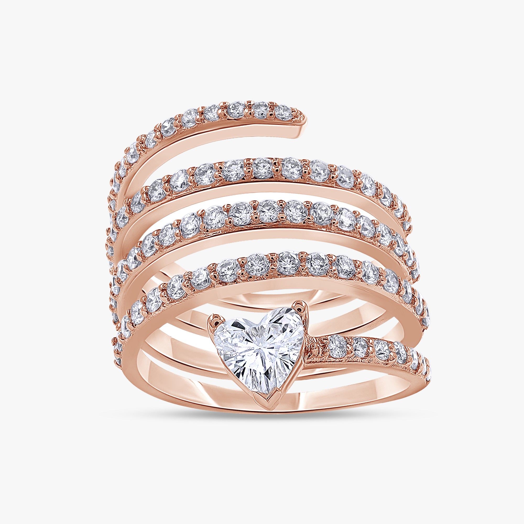 0.75 Carat Heart & Round Shape Lab Grown Diamond Swirl Spiral Flexible Ring