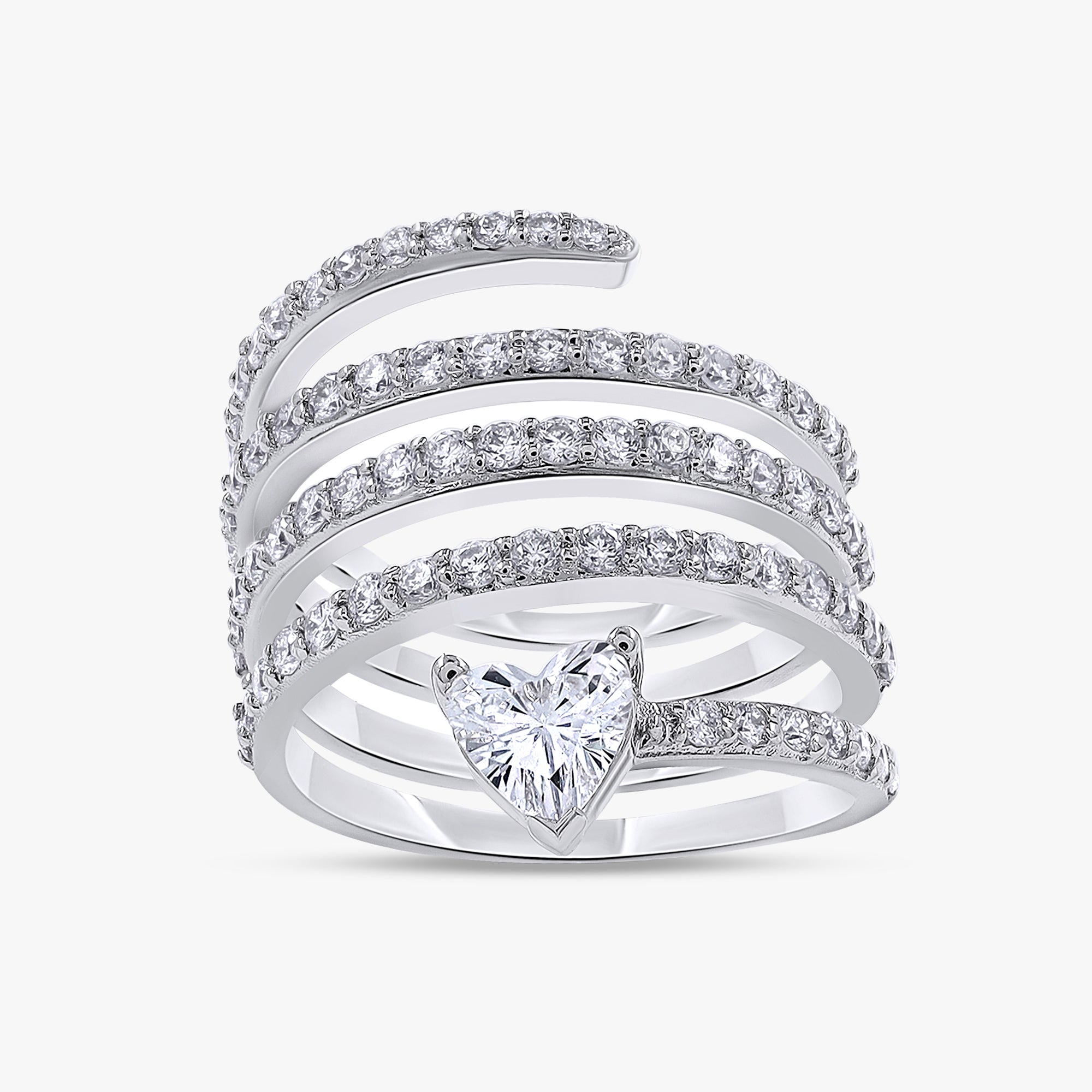0.75 Carat Heart & Round Shape Lab Grown Diamond Swirl Spiral Flexible Ring