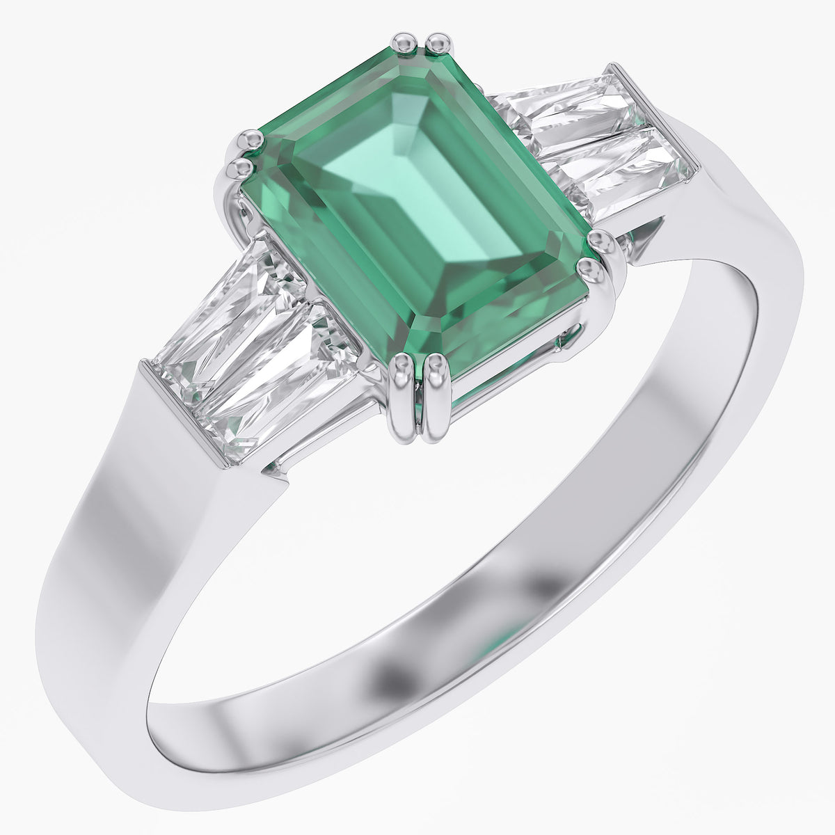1.50 Carat Lab Grown Gemstone and Lab Diamond 3-Stone Engagement Ring