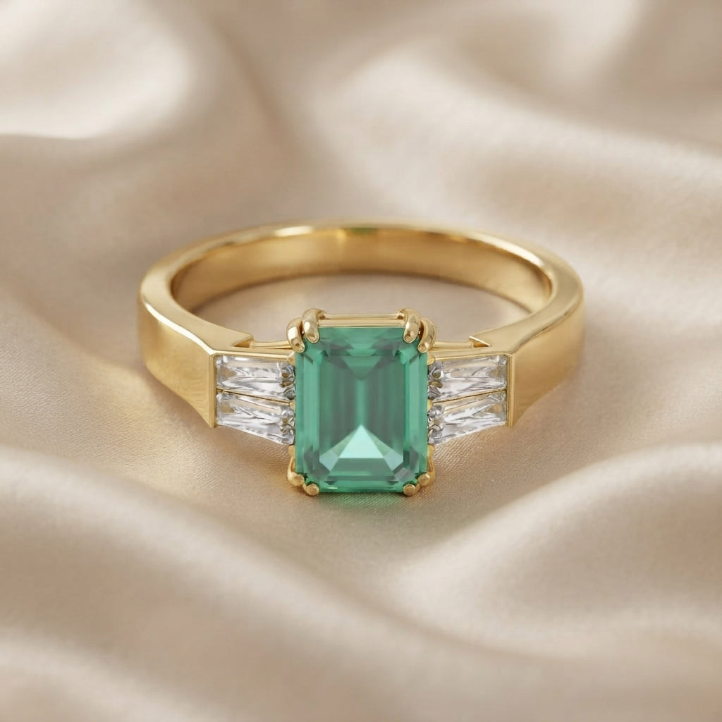1.50 Carat Lab Grown Gemstone and Lab Diamond 3-Stone Engagement Ring