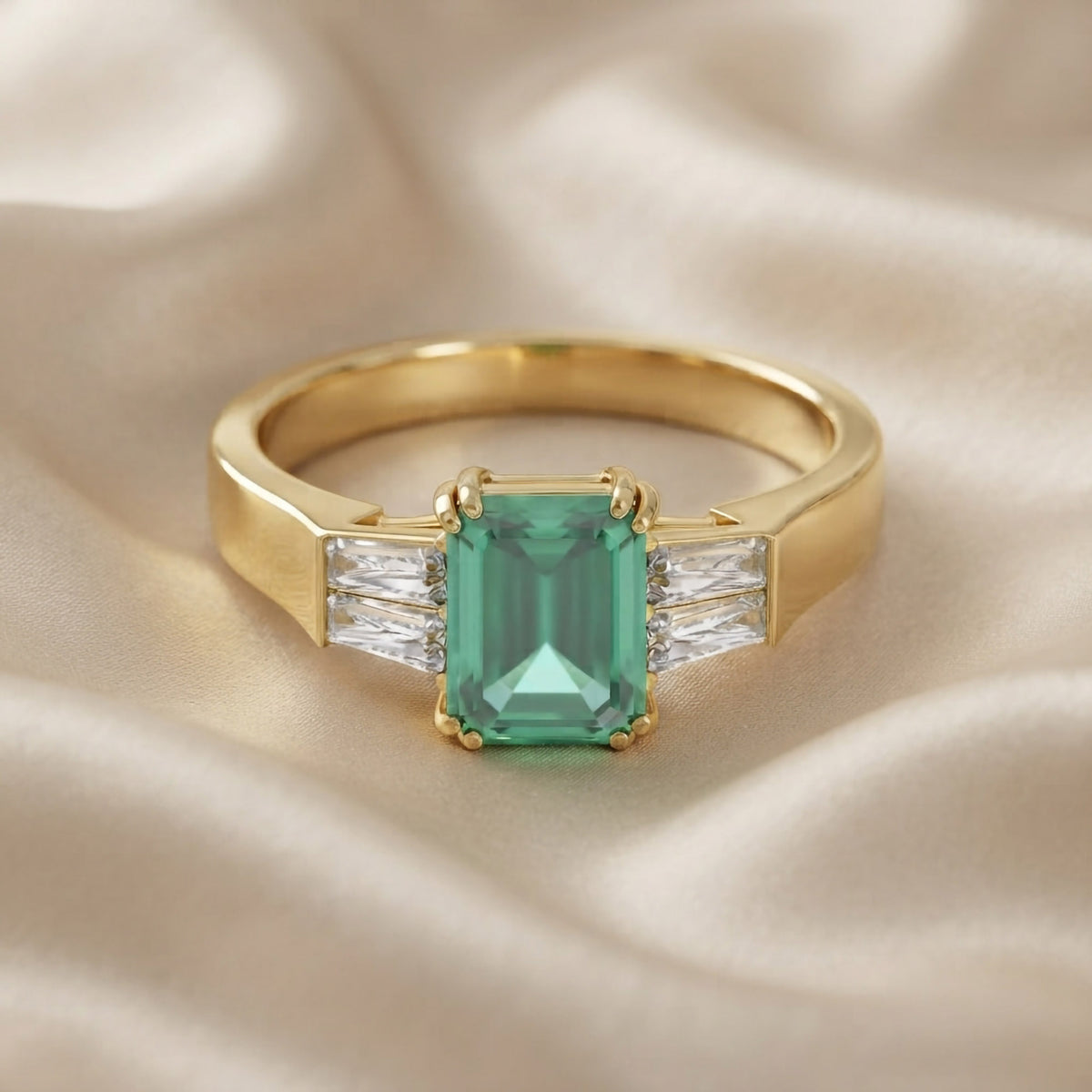 1.50 Carat Lab Grown Gemstone and Lab Diamond 3-Stone Engagement Ring