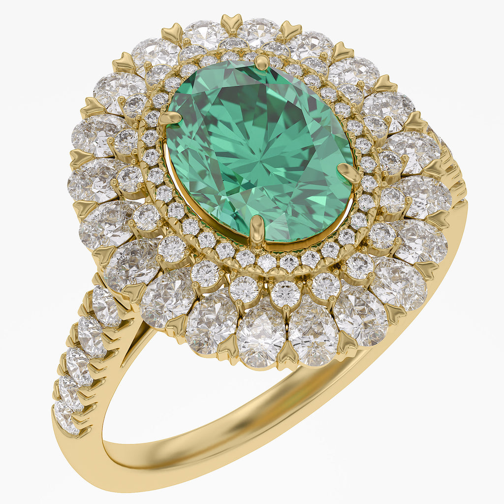 3.25 Carat Lab Grown Gemstone and Lab Diamond Double Halo Cluster Ring
