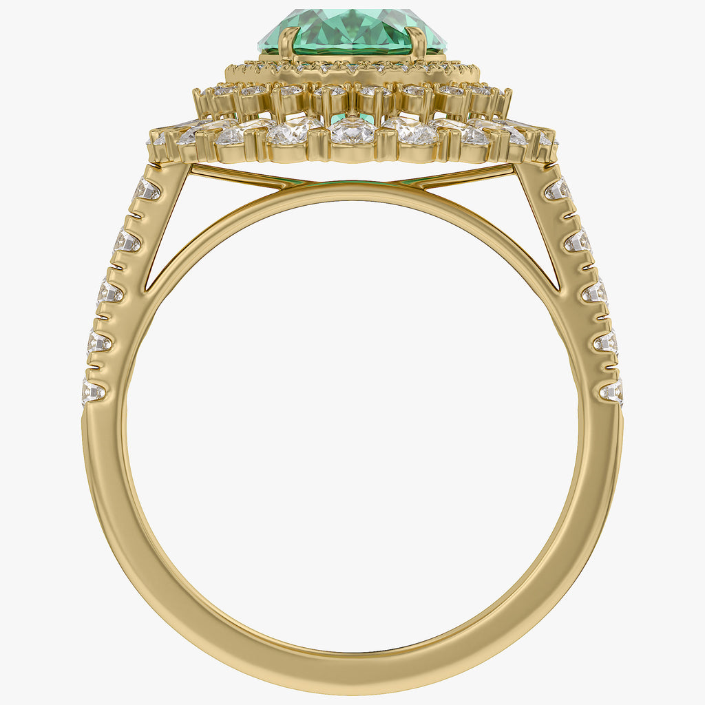 3.25 Carat Lab Grown Gemstone and Lab Diamond Double Halo Cluster Ring