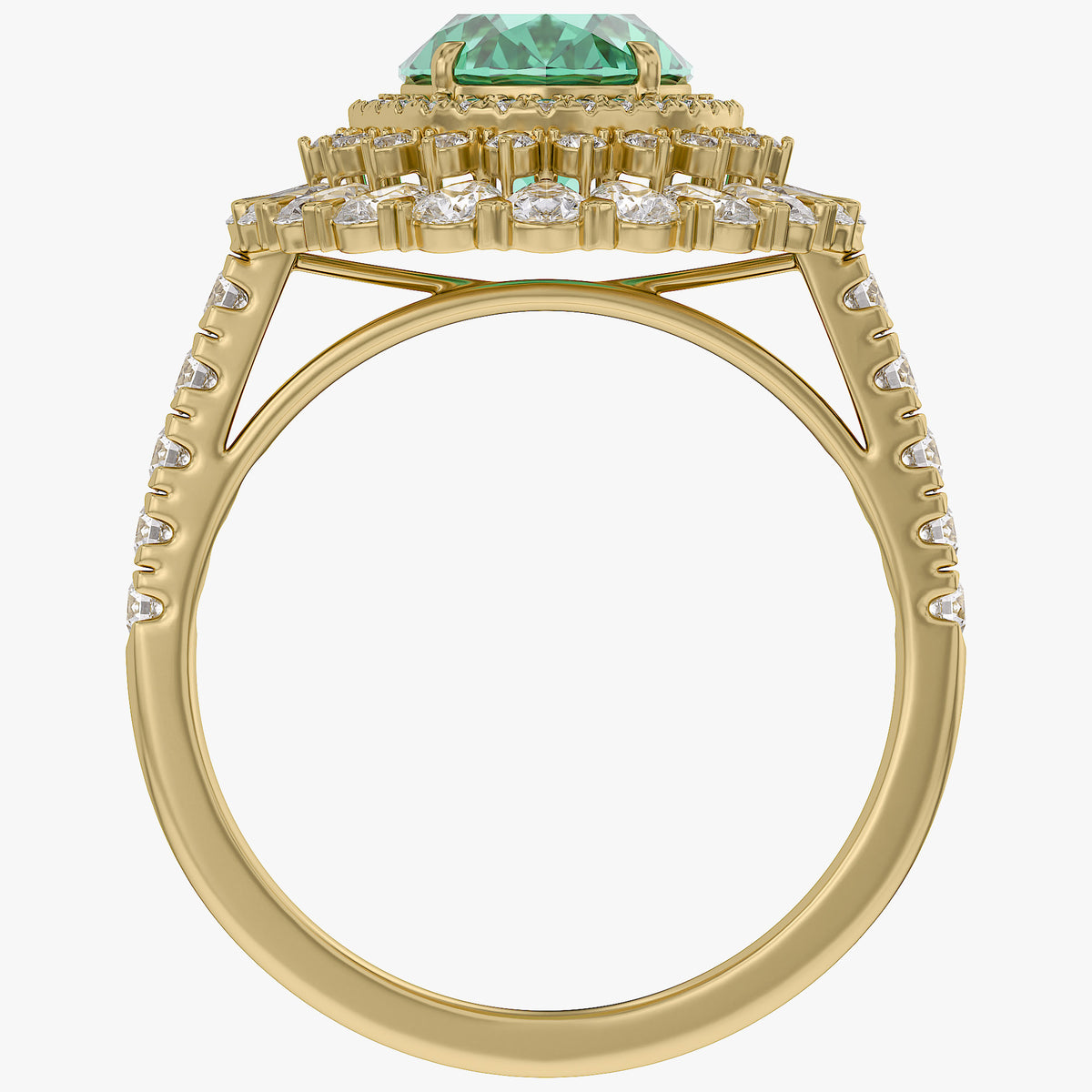 3.25 Carat Lab Grown Gemstone and Lab Diamond Double Halo Cluster Ring