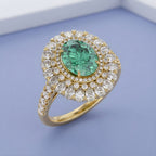 3.25 Carat Lab Grown Gemstone and Lab Diamond Double Halo Cluster Ring