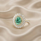 3.25 Carat Lab Grown Gemstone and Lab Diamond Double Halo Cluster Ring