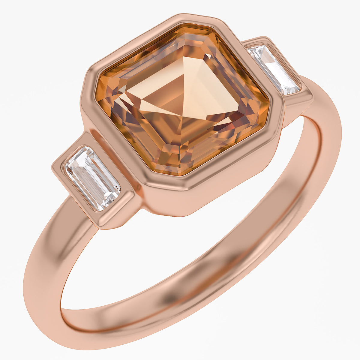 2.75 Carat Lab Grown Gemstone and Lab Diamond 3-Stone Engagement Ring