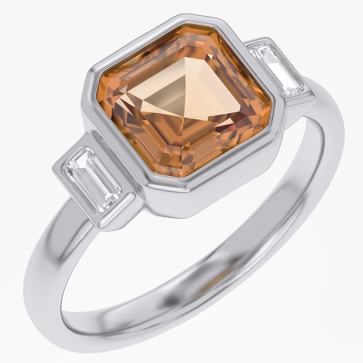 2.75 Carat Lab Grown Gemstone and Lab Diamond 3-Stone Engagement Ring