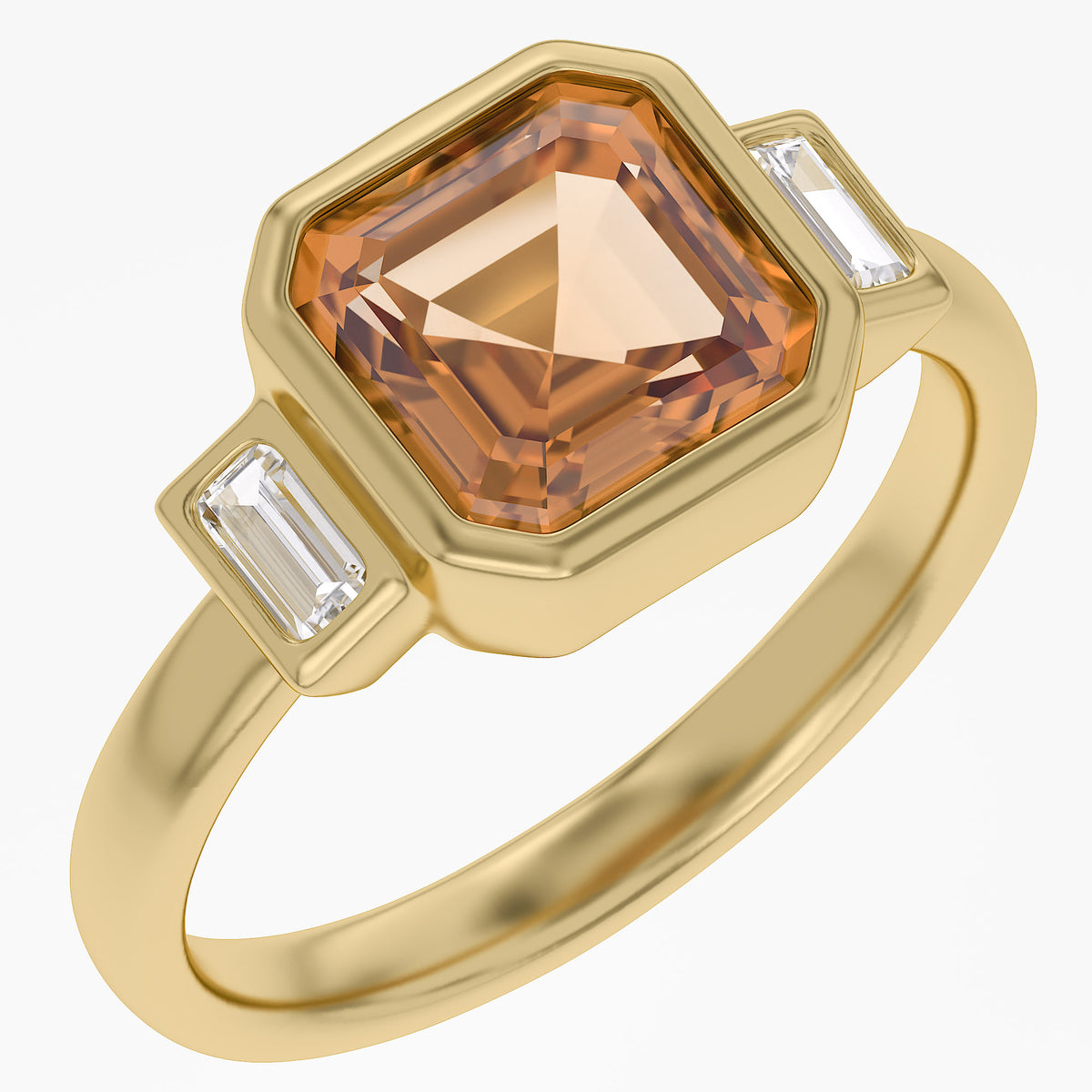 2.75 Carat Lab Grown Gemstone and Lab Diamond 3-Stone Engagement Ring