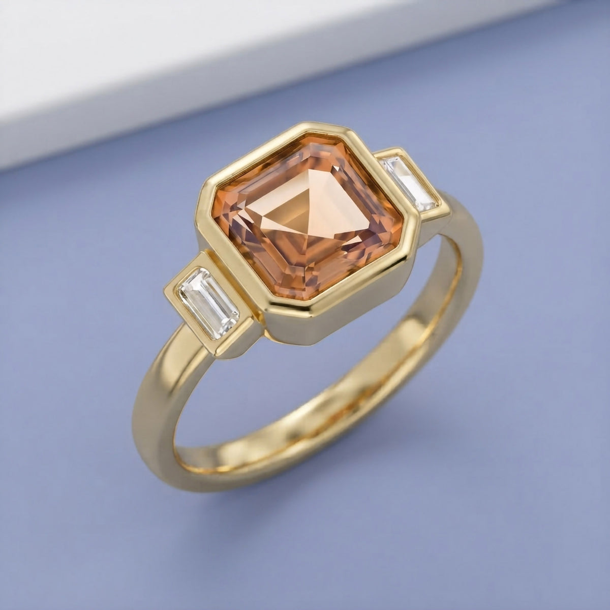 2.75 Carat Lab Grown Gemstone and Lab Diamond 3-Stone Engagement Ring