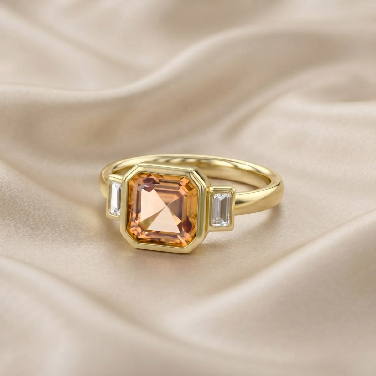 2.75 Carat Lab Grown Gemstone and Lab Diamond 3-Stone Engagement Ring
