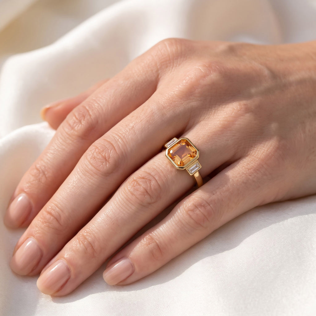 2.75 Carat Lab Grown Gemstone and Lab Diamond 3-Stone Engagement Ring