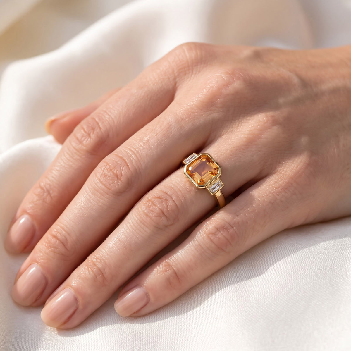 2.75 Carat Lab Grown Gemstone and Lab Diamond 3-Stone Engagement Ring