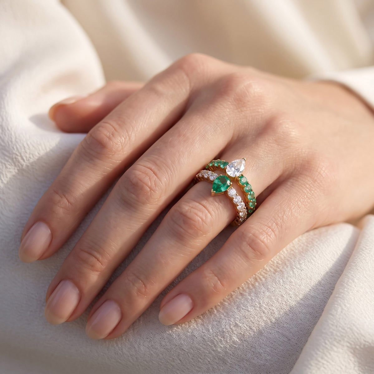 3.85 Carat Lab Grown Gemstone and Lab Diamond Enhancer Guard Ring