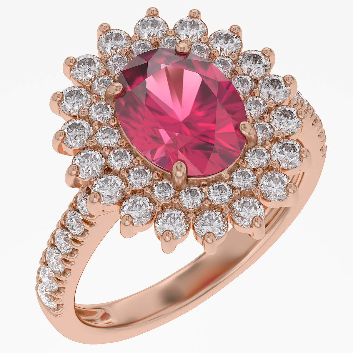 3.85 Carat Lab Grown Gemstone and Lab Diamond Royal Ruby Cluster Ring