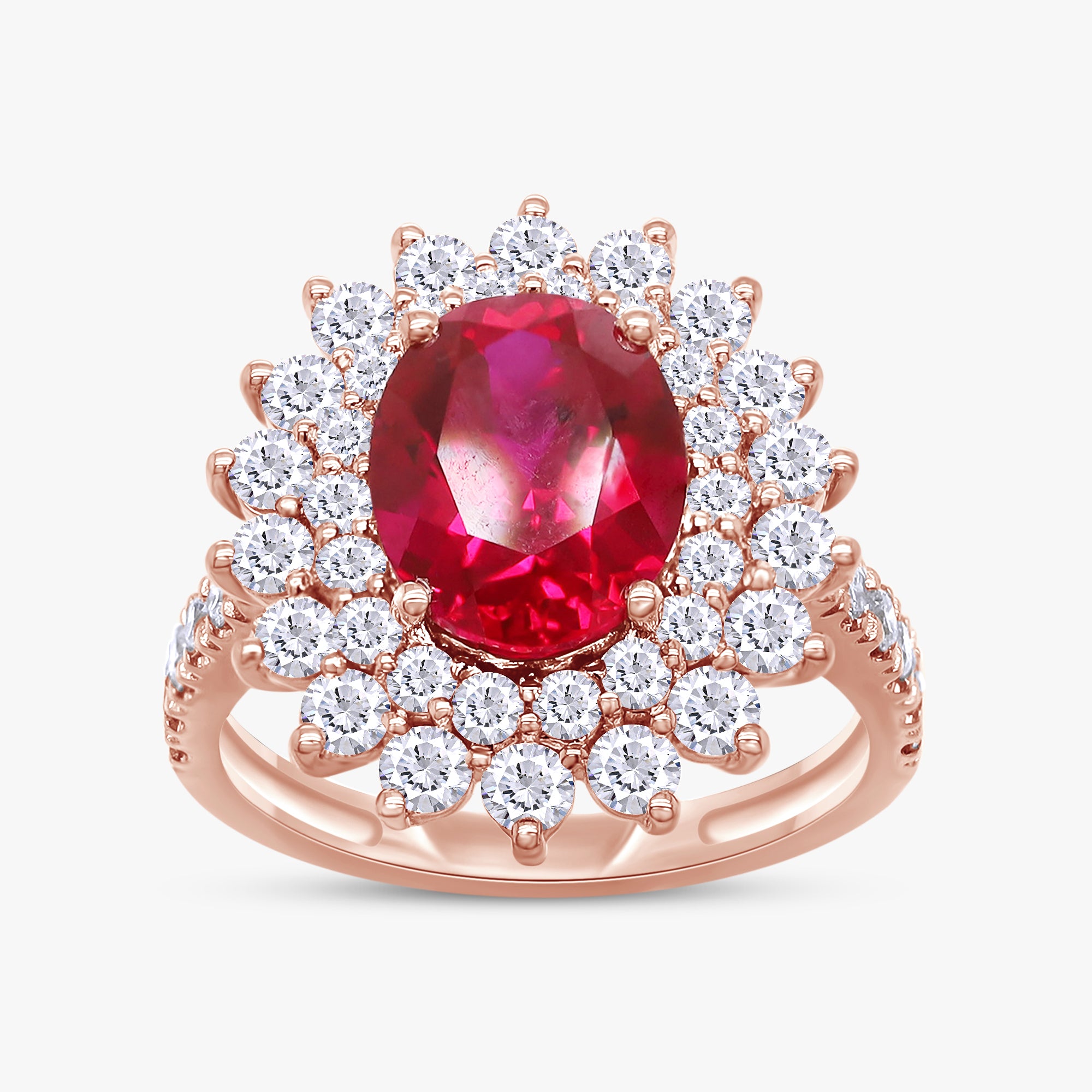3.85 Carat Lab Grown Gemstone and Lab Diamond Royal Ruby Cluster Ring