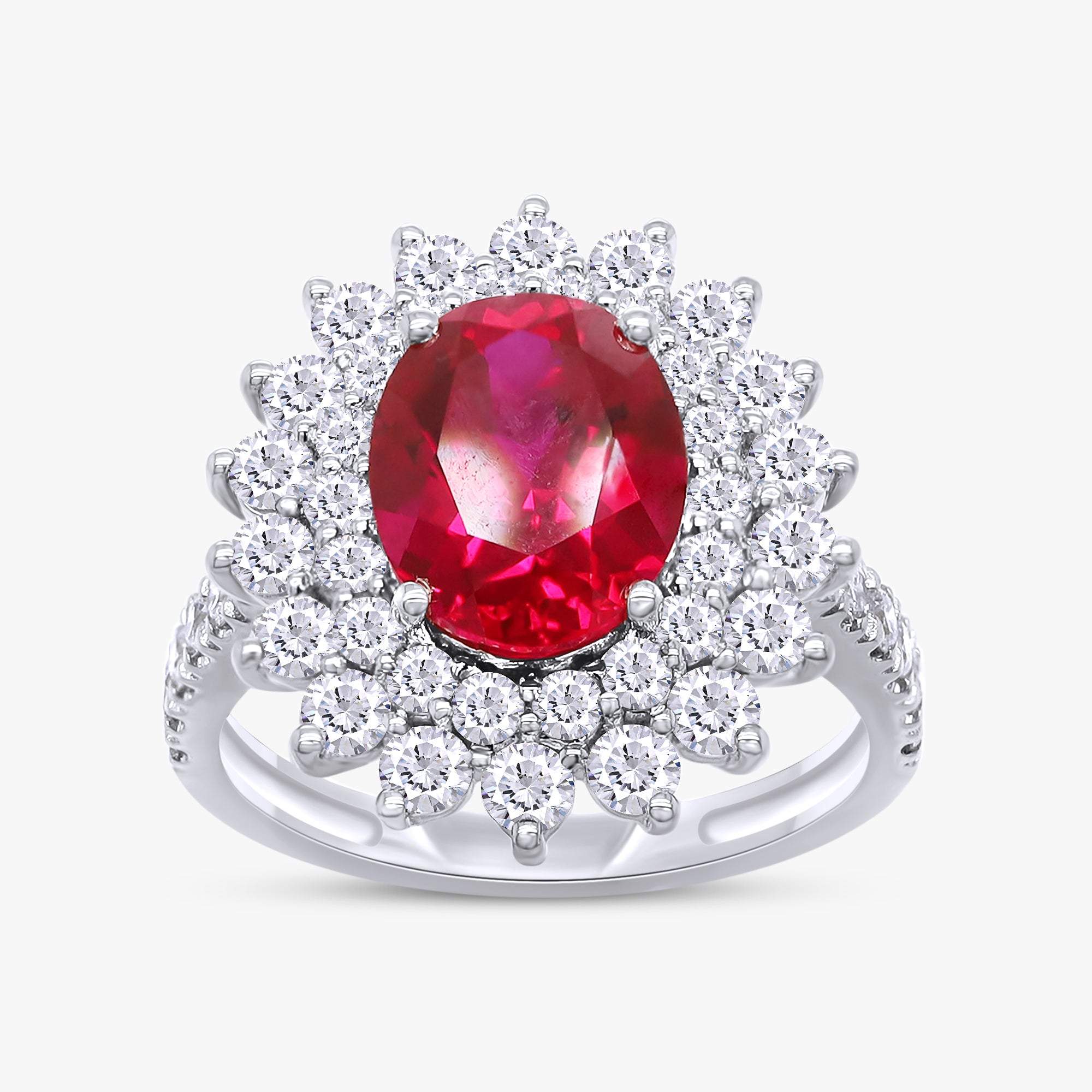3.85 Carat Lab Grown Gemstone and Lab Diamond Royal Ruby Cluster Ring
