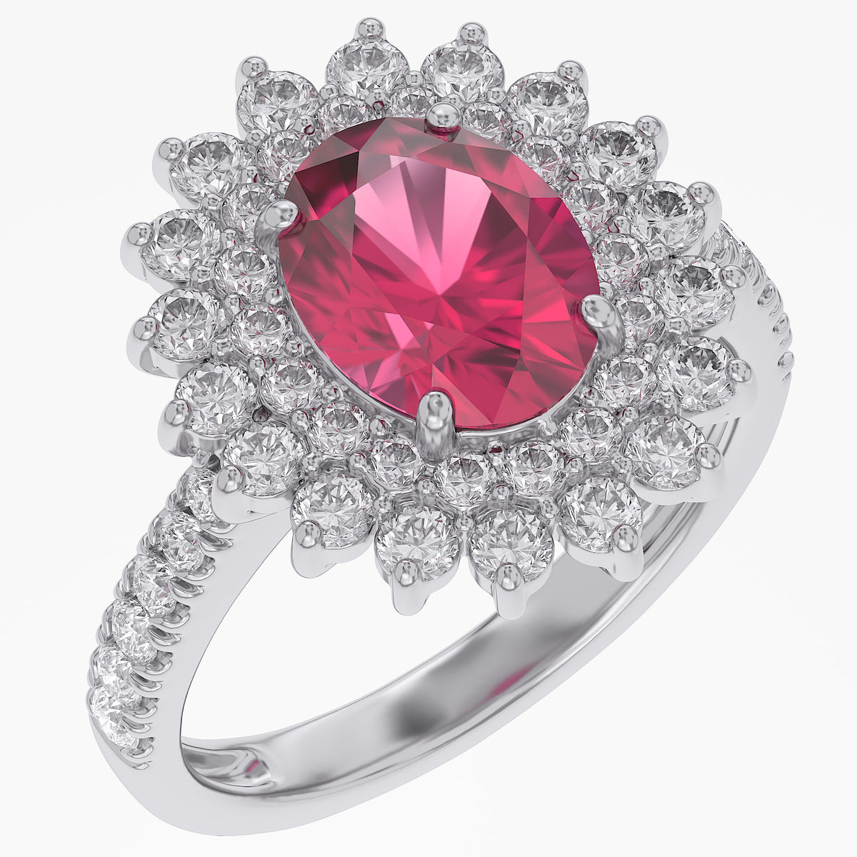 3.85 Carat Lab Grown Gemstone and Lab Diamond Royal Ruby Cluster Ring