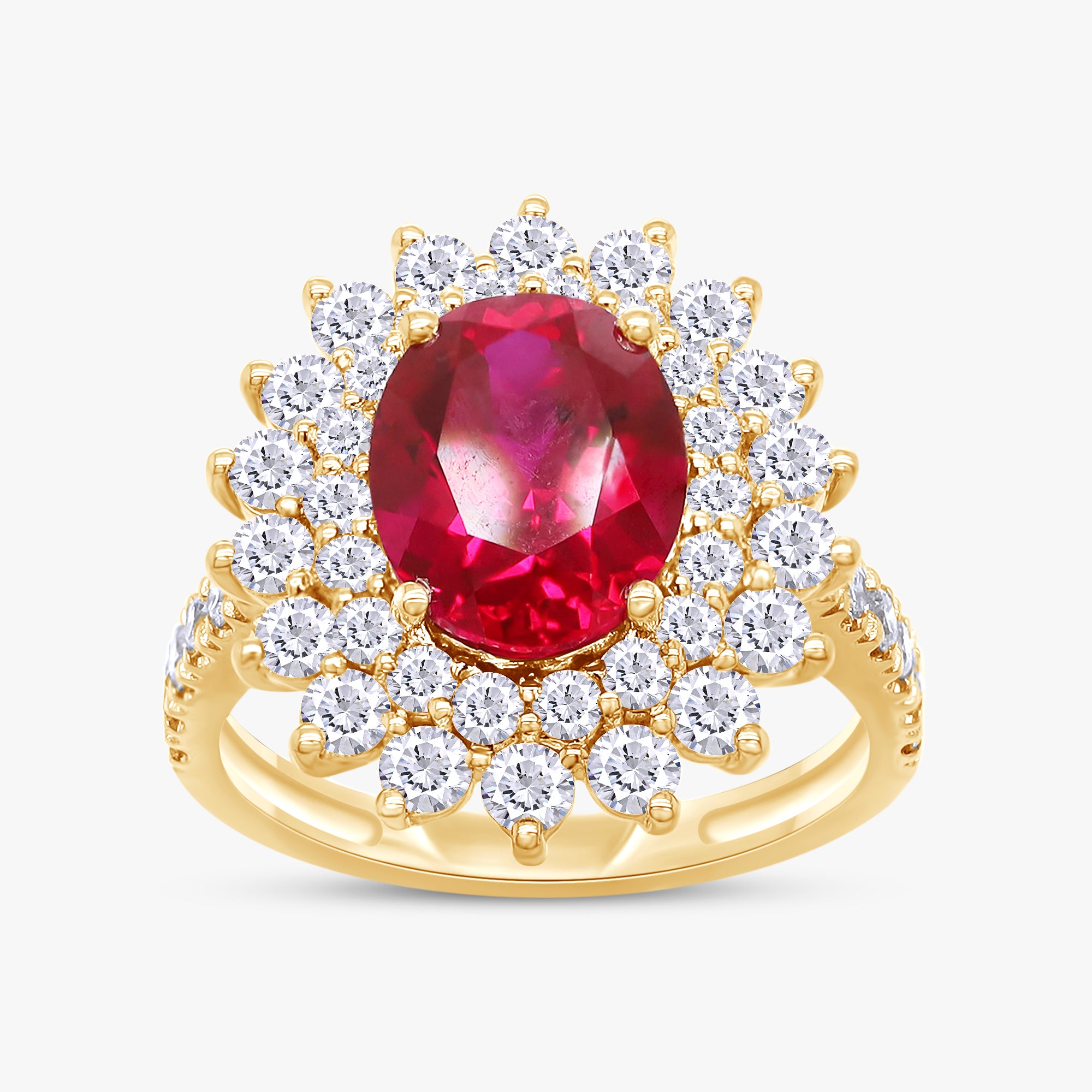 3.85 Carat Lab Grown Gemstone and Lab Diamond Royal Ruby Cluster Ring