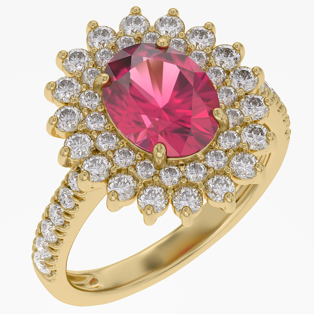 3.85 Carat Lab Grown Gemstone and Lab Diamond Royal Ruby Cluster Ring
