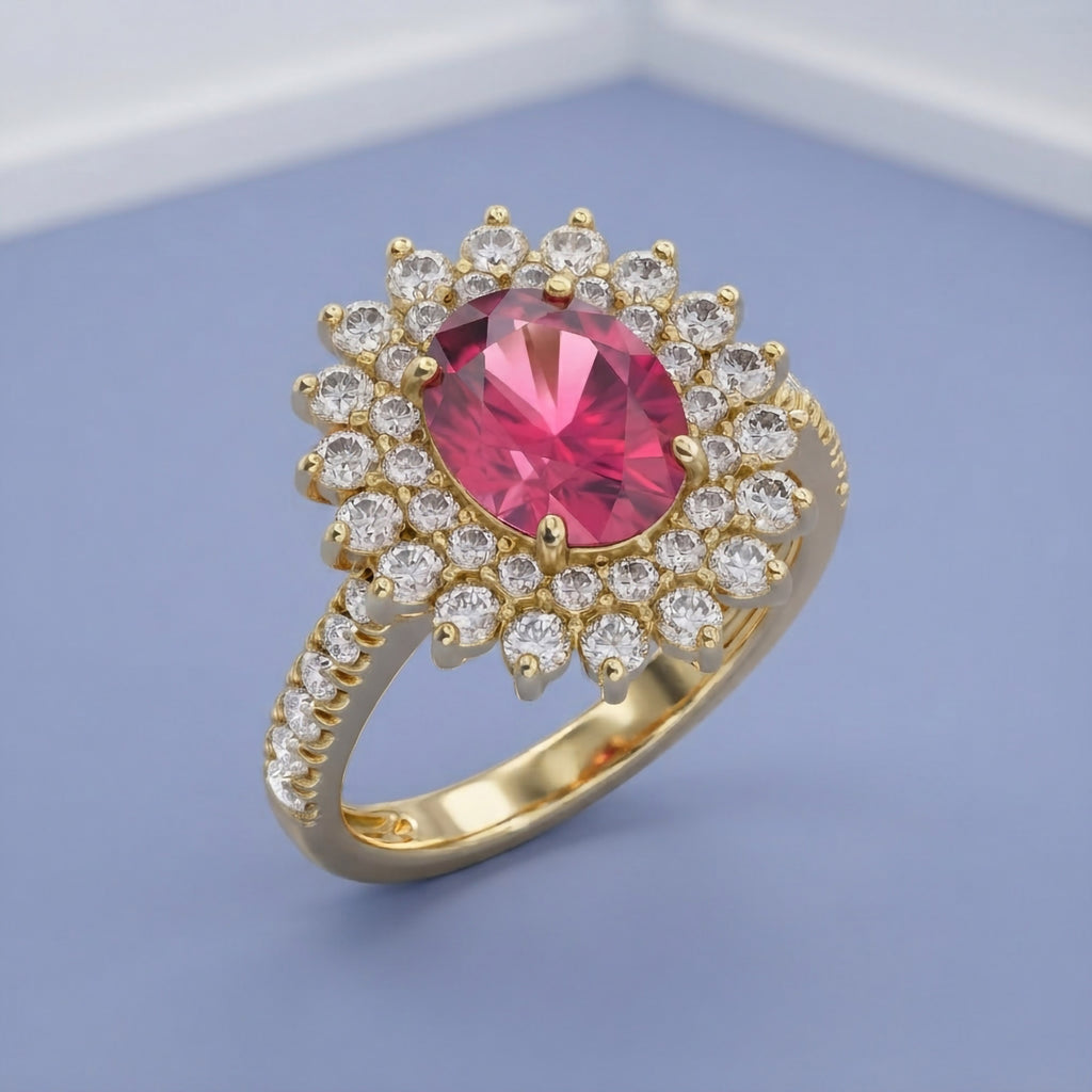 3.85 Carat Lab Grown Gemstone and Lab Diamond Royal Ruby Cluster Ring