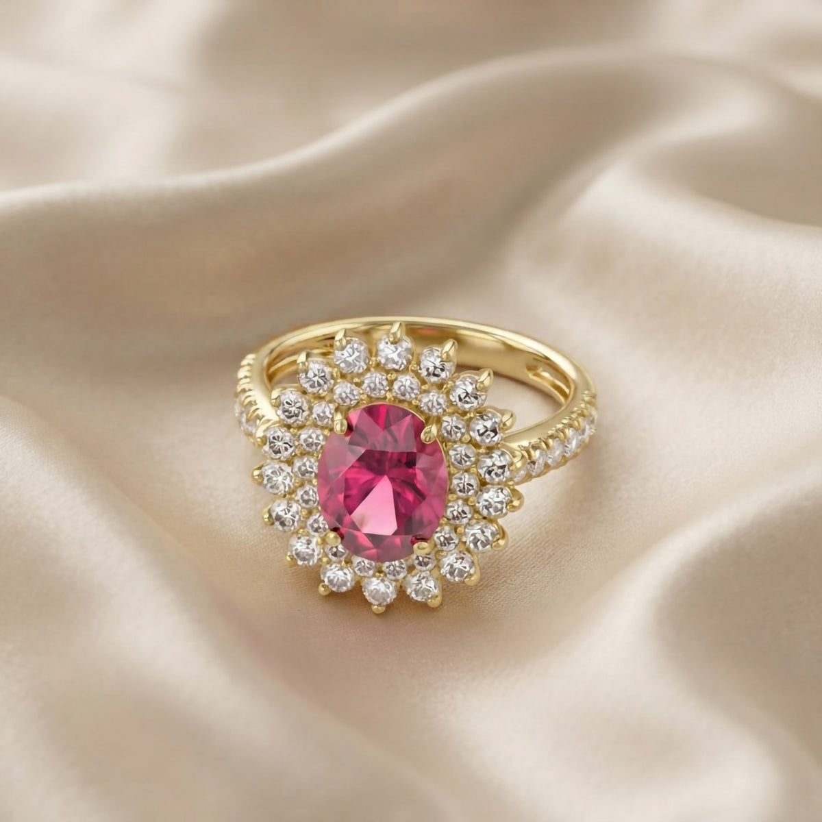 3.85 Carat Lab Grown Gemstone and Lab Diamond Royal Ruby Cluster Ring
