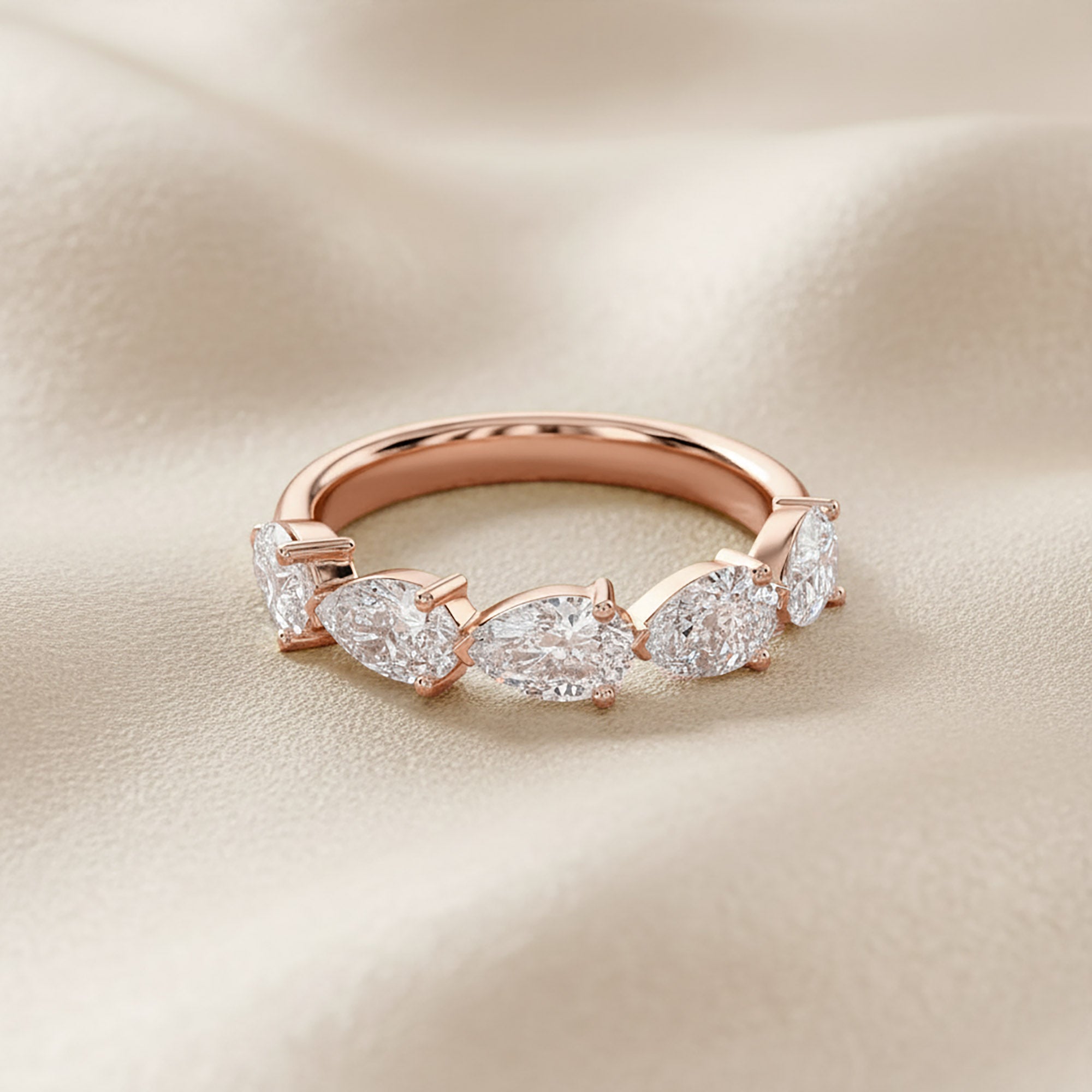 1.00 Carat Pear Shape Lab Grown Diamond 5-Stone Engagement Ring