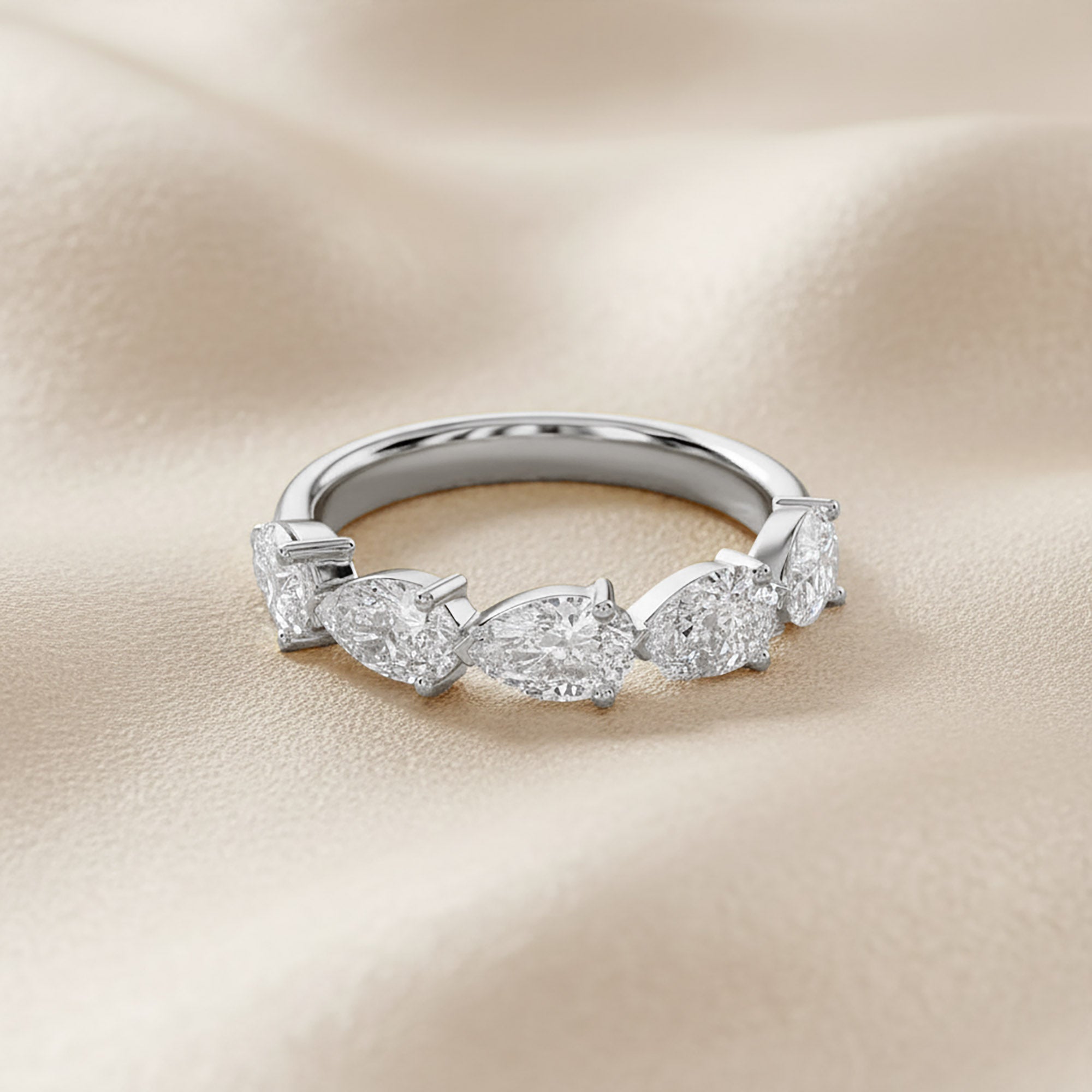 1.00 Carat Pear Shape Lab Grown Diamond 5-Stone Engagement Ring
