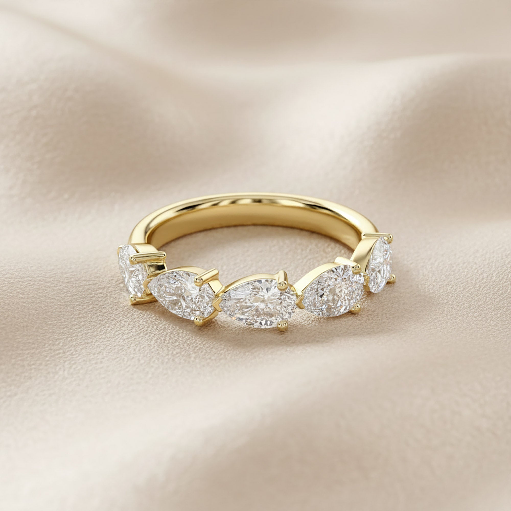 1.00 Carat Pear Shape Lab Grown Diamond 5-Stone Engagement Ring