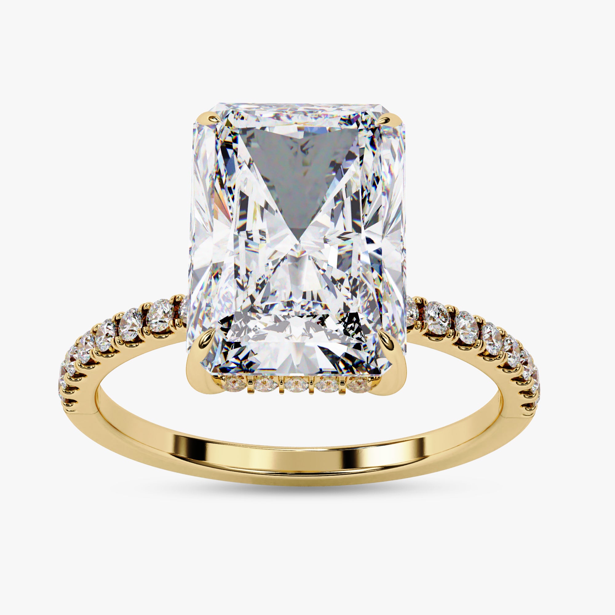 4.20 Carat Radiant and Round Cut Lab Grown Diamond Halo Solitaire Engagement Ring