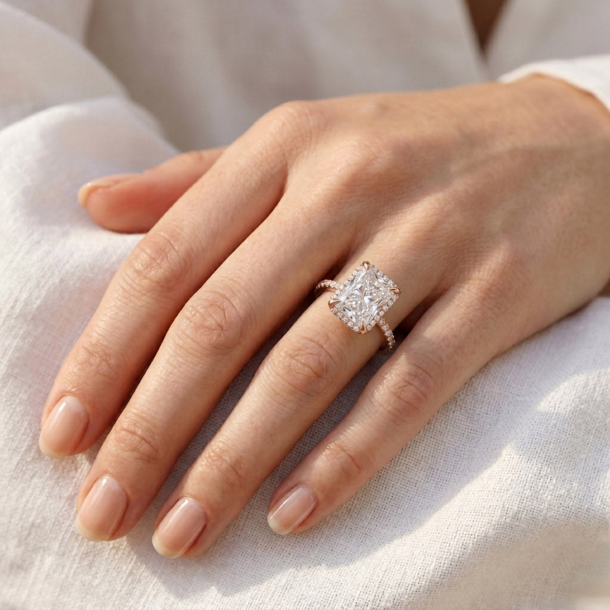3.40 Carat Radiant Cut Solitaire Lab Grown Diamond Engagement Ring