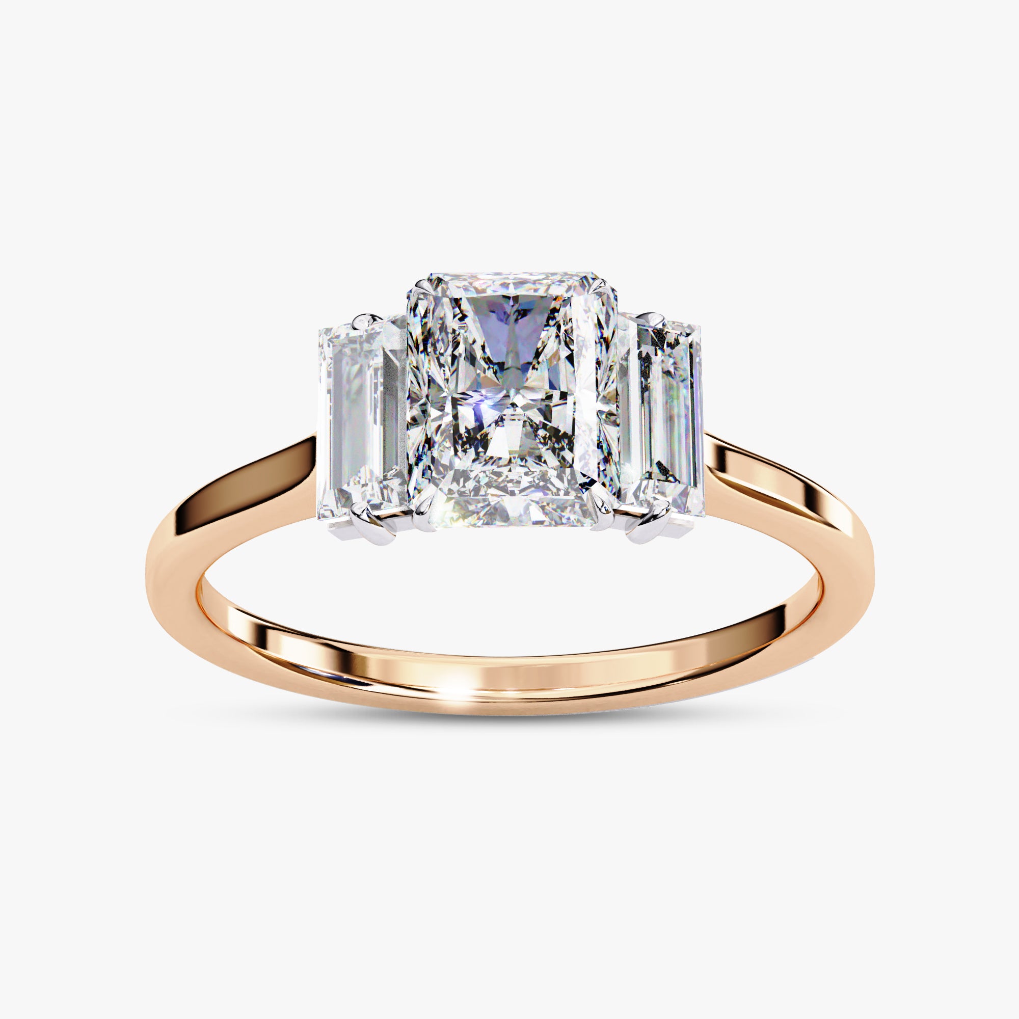 1.40 Carat Radiant and Baguette Cut Lab Grown Diamond 3-Stone Ring