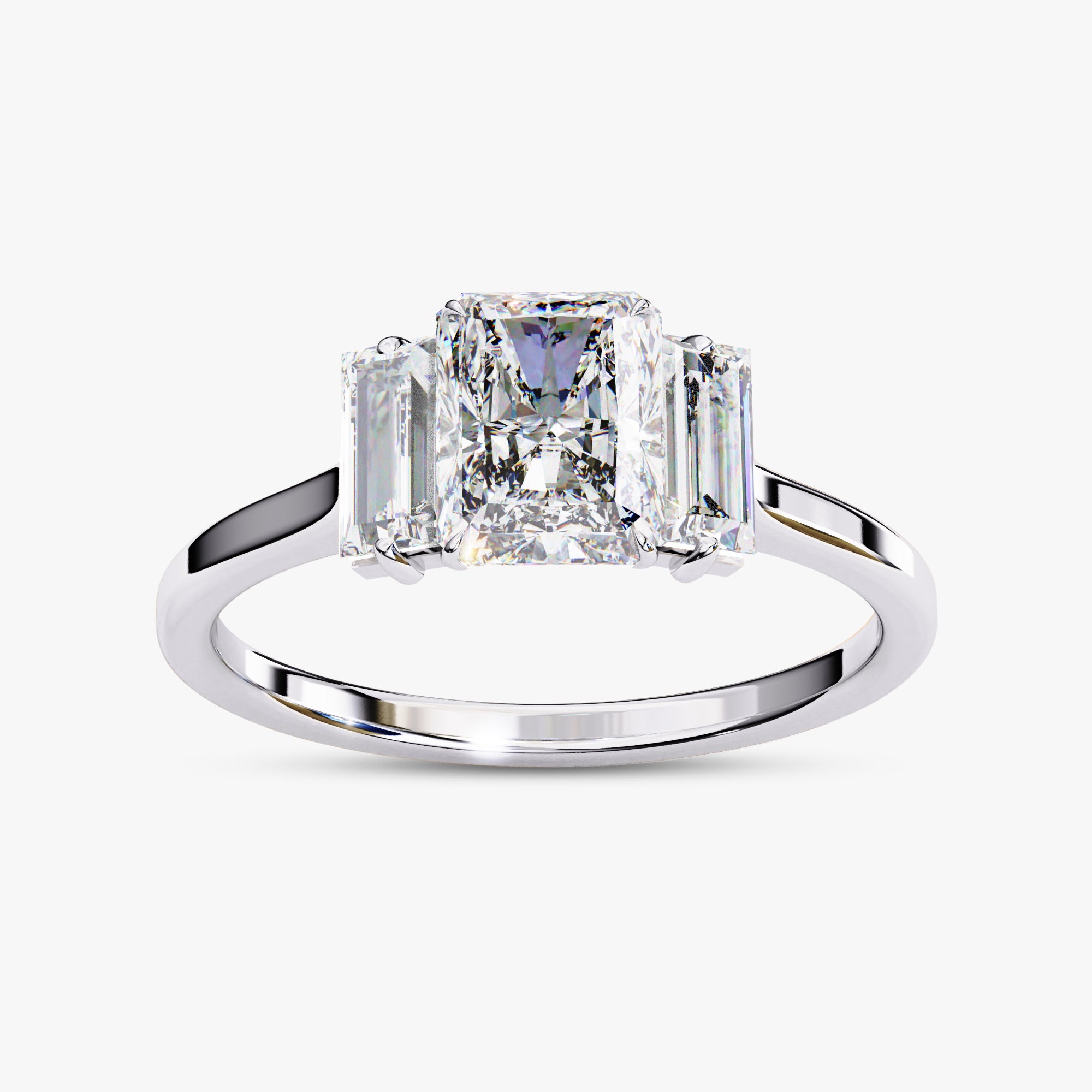 1.40 Carat Radiant and Baguette Cut Lab Grown Diamond 3-Stone Ring