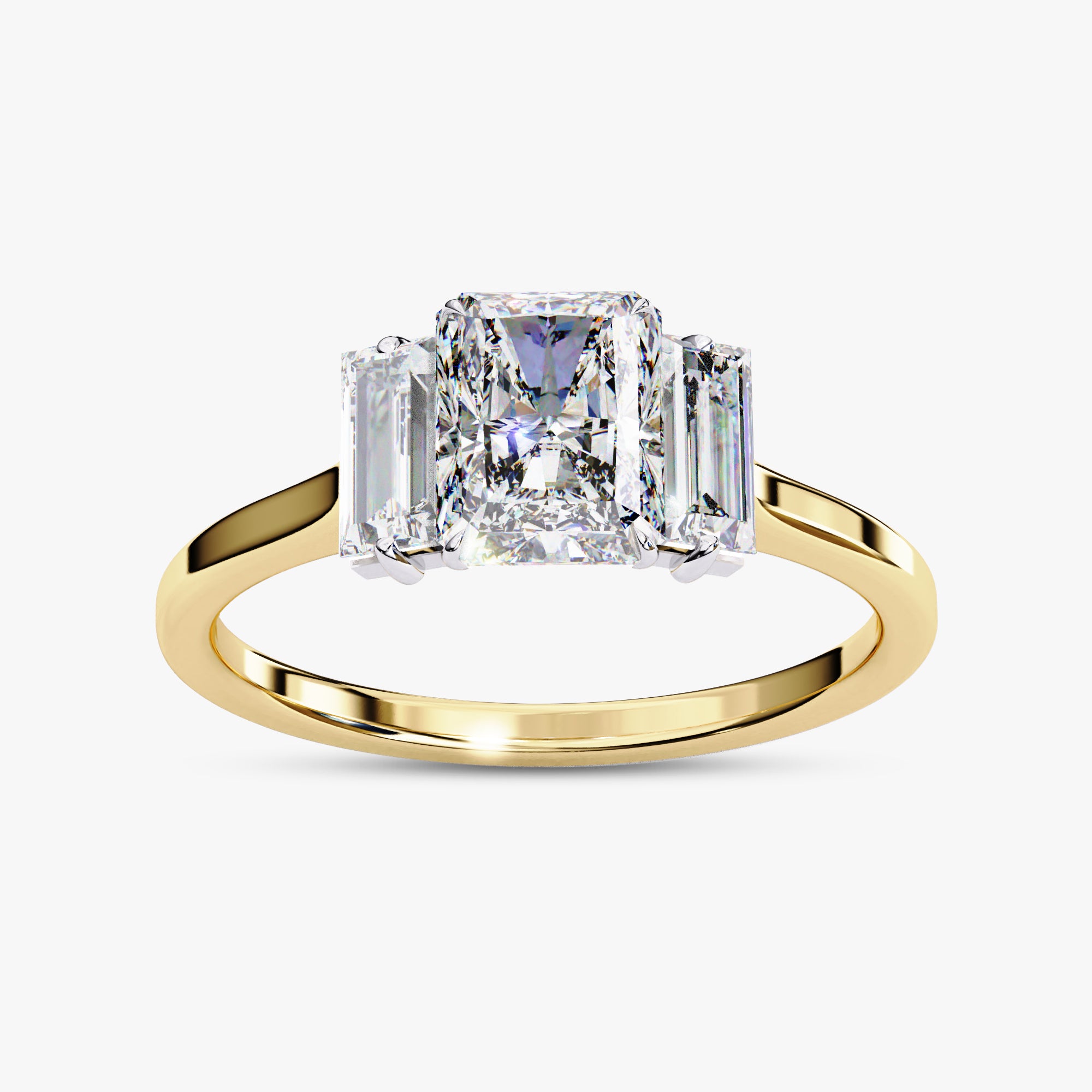 1.40 Carat Radiant and Baguette Cut Lab Grown Diamond 3-Stone Ring