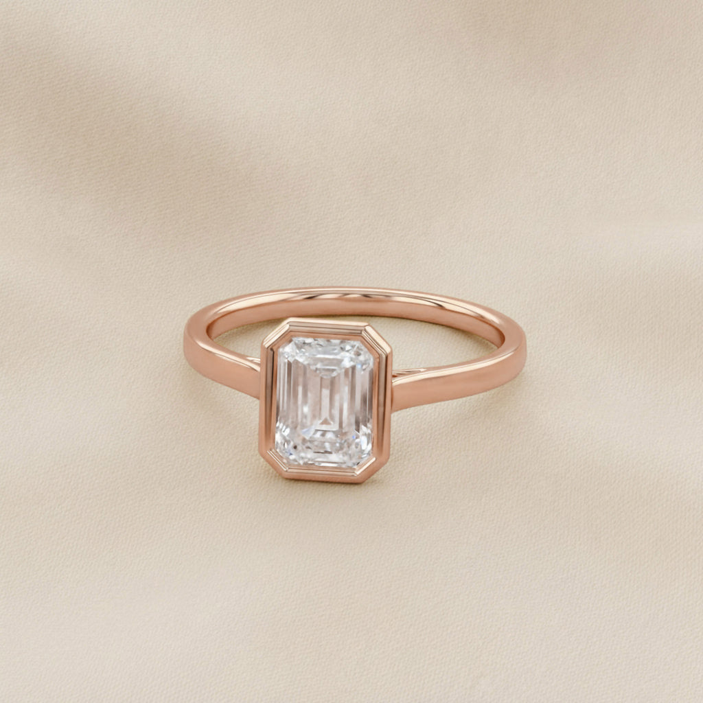 1.30 Carat Max Emerald Cut Bezel Set Lab Grown Diamond Engagement Ring