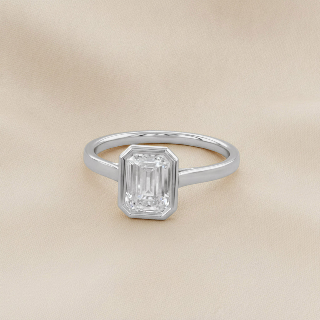1.30 Carat Max Emerald Cut Bezel Set Lab Grown Diamond Engagement Ring