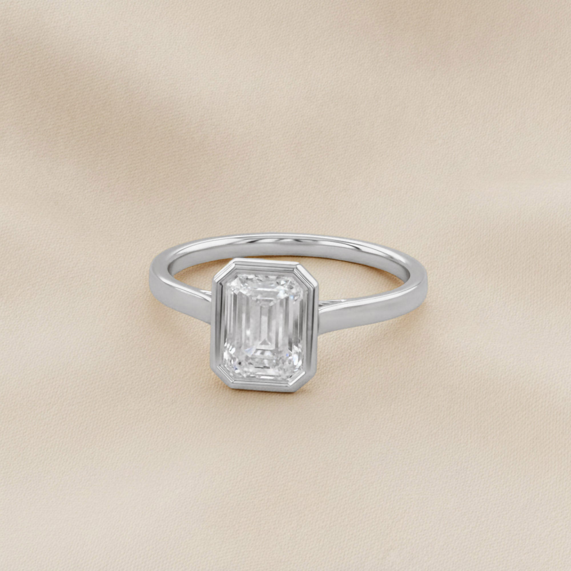1.30 Carat Max Emerald Cut Bezel Set Lab Grown Diamond Engagement Ring