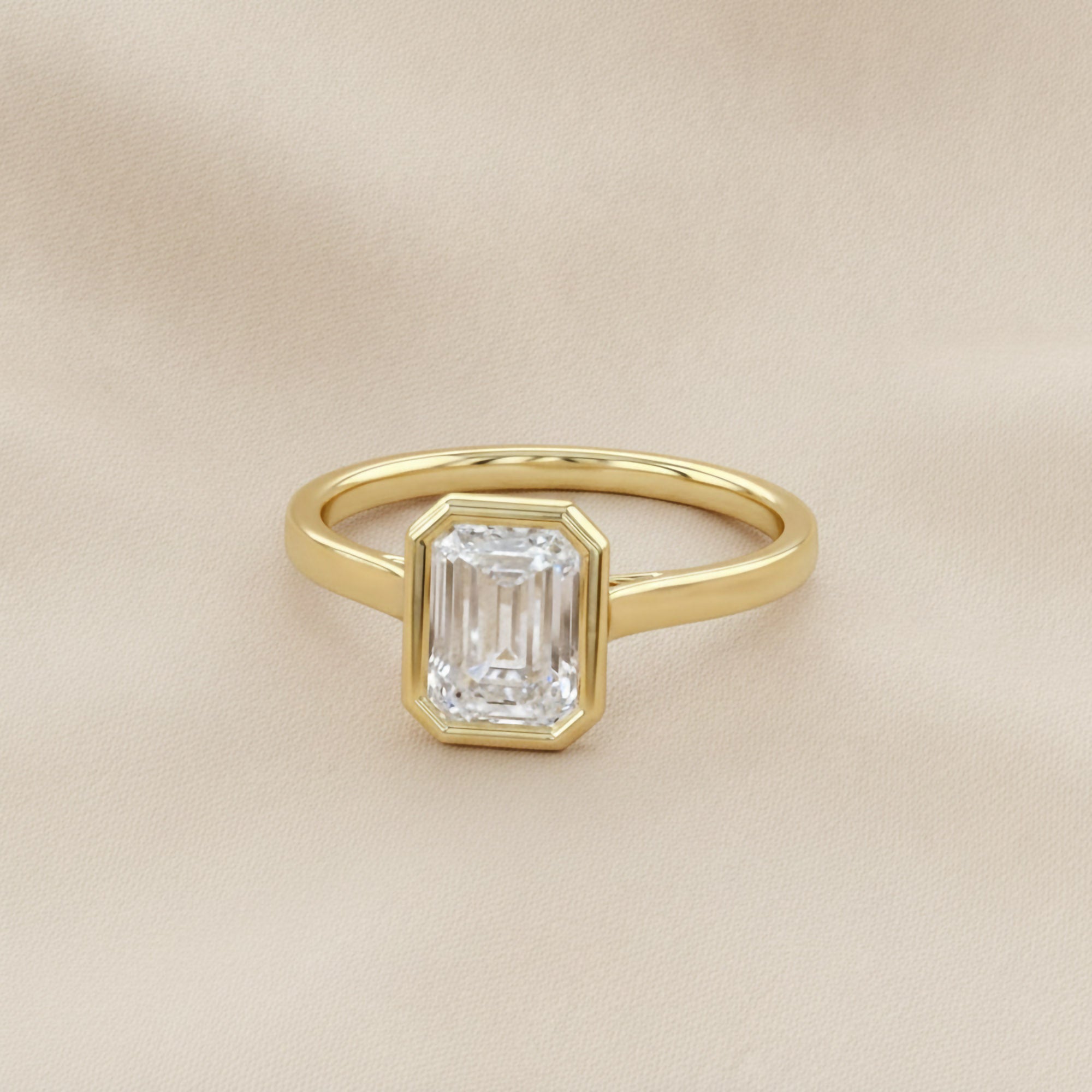 1.30 Carat Max Emerald Cut Bezel Set Lab Grown Diamond Engagement Ring